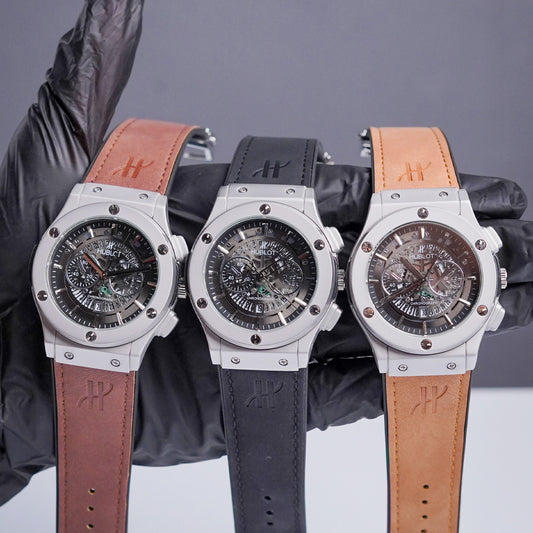 Hublot black hologram leather strap watch